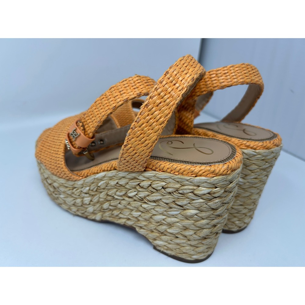 Sam Edelman Womens Orange Raffia Espadrille Wedge Sandals Platform Shoes Size 9 - Picture 6 of 8